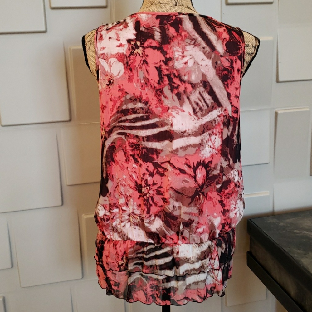 Zac & Rachel top salmon orange brown tan sleeveless gathered waist Size Small - Picture 6 of 6